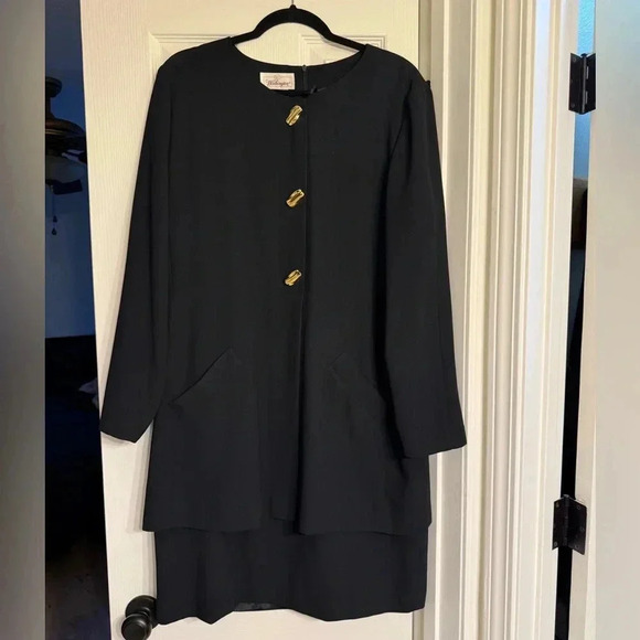 Worthington Black Dress With Gold Buttons Vintage Size 14 - Picture 1 of 5